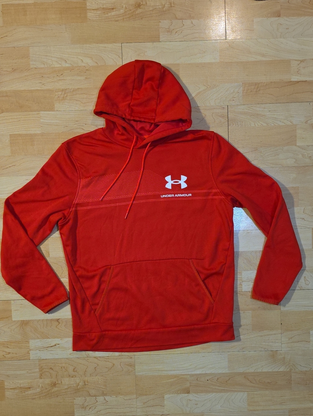 Men's Under Armour ColdGear Red Pullover Hoodie Sweatshirt Size L Pre-owned
